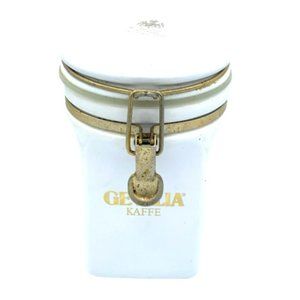 Vintage Gevalia Kaffe White And Gold Ceramic Coffee Canister